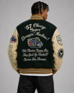 57 Chevy Draggin Machine Exclusive Green Varsity Jacket For Sale