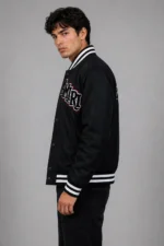 Amiri Exclusive Black Leather Sleeve Varsity Jacket Chenille On Sale