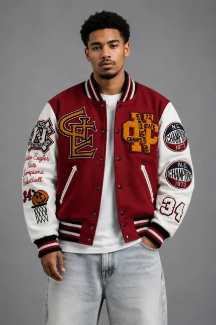 Andrews Golden Eagles NC Exclusive Maroon Wool Varsity Jacket
