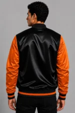 Black Flame Orange Satin Varsity Jacket Mens Orange Satin Lining On Sale