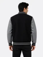 Black Grey Sleeve Varsity Jacket Black White Ribbing For Sale