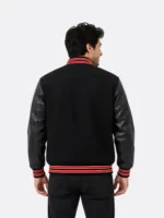 Black Wool Varsity Jacket Black Leather Sleeves For Sale