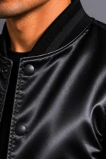 Buy All Black Satin Varsity Jacket Mens