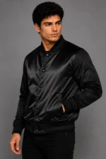 Buy All Black Satin Varsity Jacket Mens For Sale