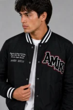 Buy Amiri Exclusive Black Leather Sleeve Varsity Jacket Chenille