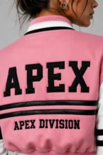 Buy Apex Division Embroidered Cropped Varsity Jacket Women Pink White