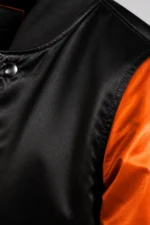 Buy Black Flame Orange Satin Varsity Jacket Mens