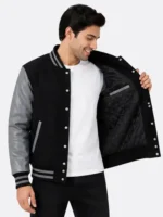 Buy Black Wool Varsity Jacket Grey Sleeves Black White Ribbing