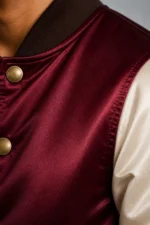 Buy Burgundy Bone White Satin Varsity Jacket Mens For Sale