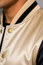 Buy Champagne Gold Black Satin Varsity Jacket Mens