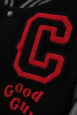 Buy Chucky Exclusive Black Grey Leather Sleeve Varsity Jacket 1990