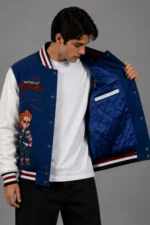 Buy Chucky Exclusive Blue Wool Varsity Jacket Graphic Back Patches