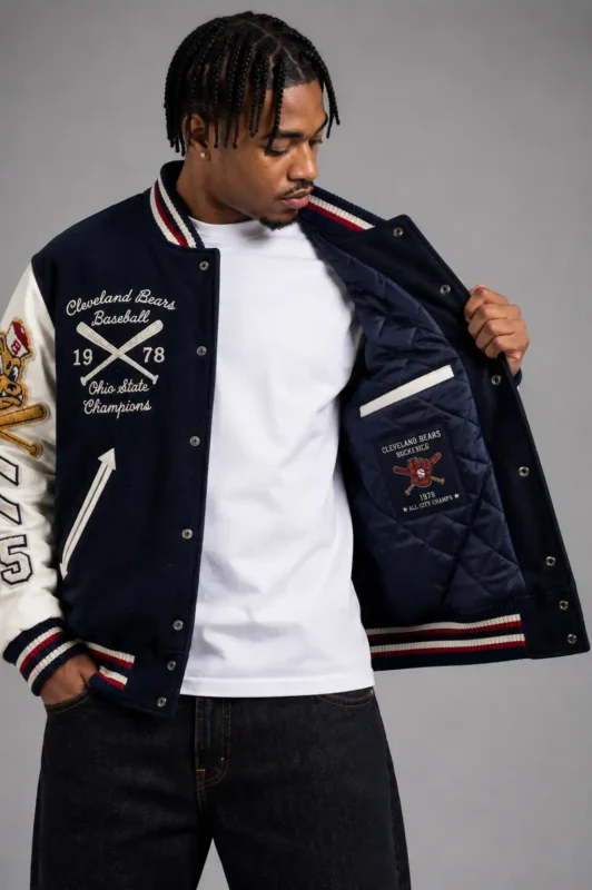 Buy Cleveland Bears Buckets Breed Exclusive Navy Wool Varsity Jacket