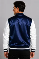 Buy Cobalt Blue White Satin Varsity Jacket Mens For Sale