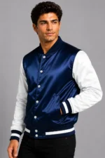 Buy Cobalt Blue White Satin Varsity Jacket Mens Navy Satin Lining