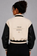 Buy Cream Society Embroidered Cropped Varsity Jacket Women Cream Black