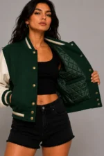 Buy Forest Saint Embroidered Cropped Varsity Jacket Women Forest Green