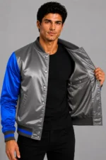 Buy Graphite Cobalt Blue Satin Varsity Jacket Mens For Sale