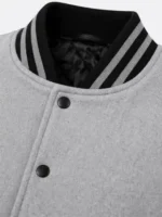 Buy Grey Wool Varsity Jacket Black Leather Sleeves White Ribbing