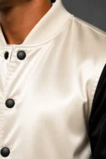 Buy Ice White Black Satin Varsity Jacket Mens