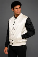 Buy Ice White Black Satin Varsity Jacket Mens For Sale