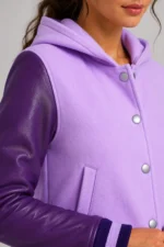 Buy Lavender Plum Leather Hooded Womens Varsity Jacket Deep Violet