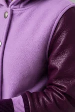 Buy Lavender Plum Leather Hooded Womens Varsity Jacket Purple Rib