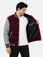 Buy Maroon Wool Varsity Jacket Grey Sleeves Maroon White Ribbing