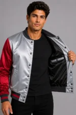 Buy Midnight Blue Silver Satin Varsity Jacket Mens For Sale