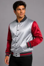Buy Midnight Blue Silver Satin Varsity Jacket Mens For Sale On Sale