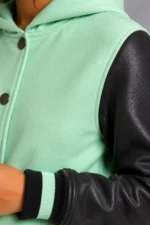 Buy Mint Chocolate Leather Hooded Womens Varsity Jacket Forest Rib