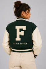 Buy Mocha Maison Embroidered Cropped Varsity Jacket Women Brown Cream Leather For Sale