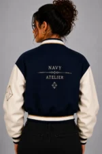 Buy Navy Atelier Embroidered Cropped Varsity Jacket Women Navy
