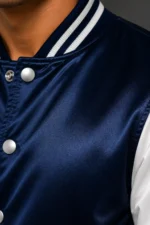Buy Navy Blue White Satin Varsity Jacket Mens