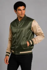Buy Olive Green Tan Satin Varsity Jacket Mens Olive Satin Lining