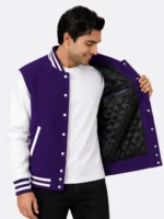 Buy Purple Wool Varsity Jacket Leather Sleeves Purple White Ribbing