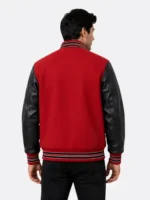 Buy Red Wool Varsity Jacket Black Leather Sleeves