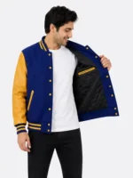 Buy Royal Blue Wool Varsity Jacket Gold Sleeves Gold Ribbing