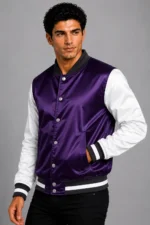 Buy Royal Purple White Satin Varsity Jacket Mens For Sale