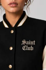 Buy Saint Club Embroidered Cropped Varsity Jacket Women Black Cream
