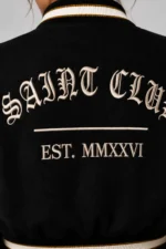 Buy Saint Club Embroidered Cropped Varsity Jacket Women Black Cream For Sale