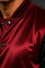 Buy Scarlet Red Black Satin Varsity Jacket Mens