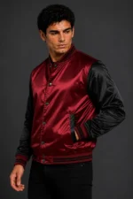Buy Scarlet Red Black Satin Varsity Jacket Mens For Sale