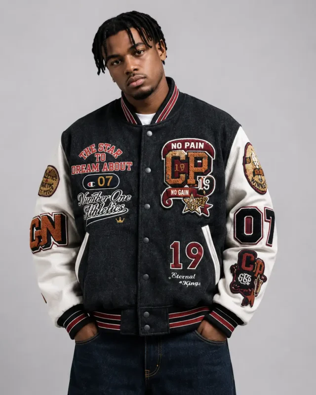 CP Champion No Pain No Gain Exclusive Black Wool Varsity Jacket