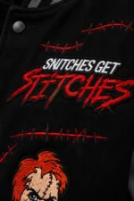 Chucky Exclusive Black Grey Leather Sleeve Varsity Jacket 1990 On Sale