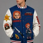 Chucky Exclusive Blue Wool Varsity Jacket Graphic Back Patches