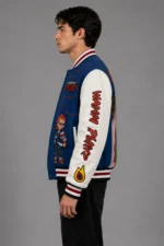 Chucky Exclusive Blue Wool Varsity Jacket Graphic Back Patches On SALE
