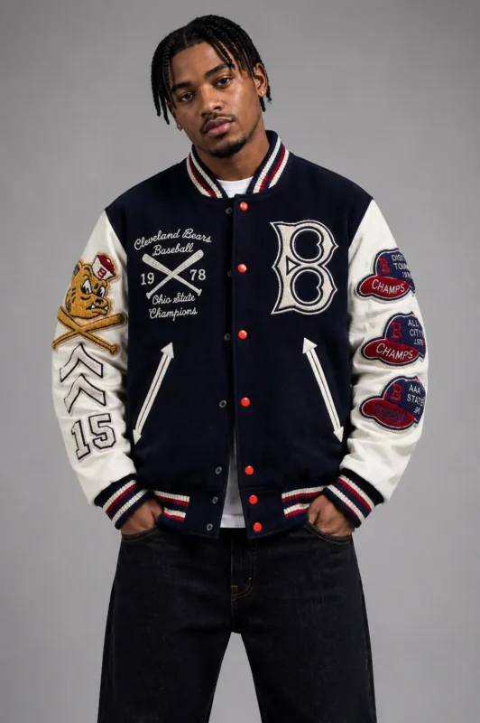 Cleveland Bears Buckets Breed Exclusive Navy Wool Varsity Jacket