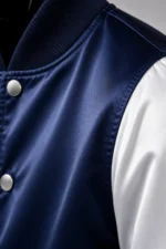Cobalt Blue White Satin Varsity Jacket Mens Navy Satin Lining For Sale