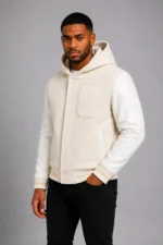 Cream Hooded Varsity Jacket Full Grain Leather Melton Wool Hood